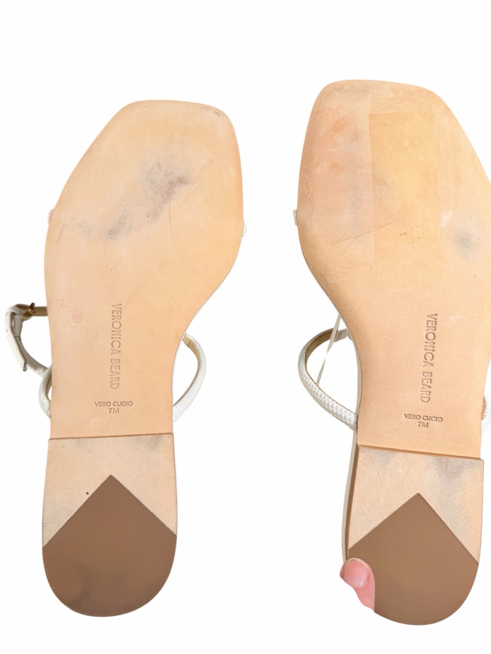 Veronica Beard White Sandal T-Bar Flat  Size 7 Minimalist - Picture 8 of 10